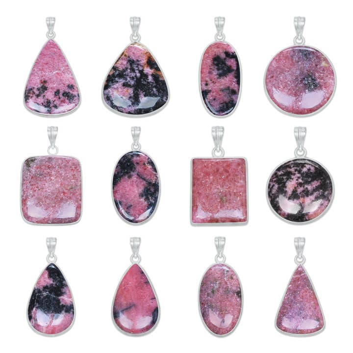 Rhodonite Minimalist Pendants - Handmade, Silver-Plated Brass, Wholesale for wholesale by Handmade Jewels