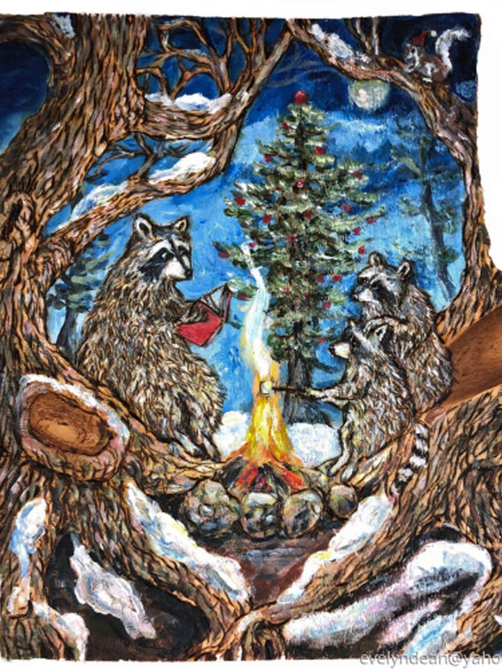 Raccoons'Solstice for wholesale by wisdom from the wood greeting cards