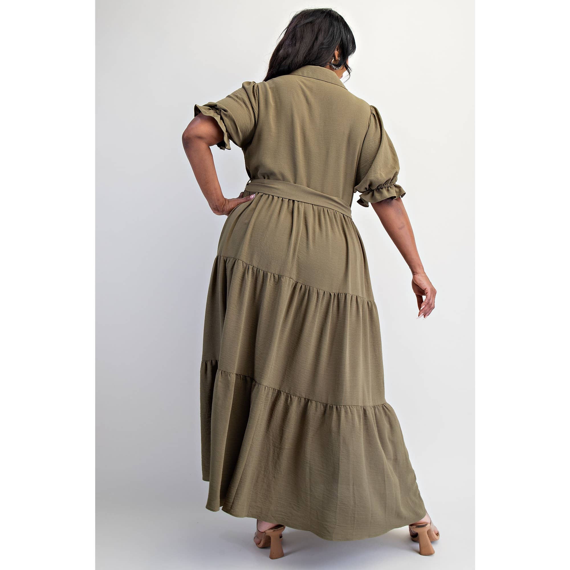 ORANGE CORAL PLUS SIZE BUTTON FRONT MAXI DRESS WITH TIERD HEM for wholesale on Faire8