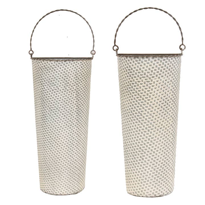 Col House Designs - Wholesale Basket - 2/Set, White Washed Basketweave Metal Half Wall Baskets