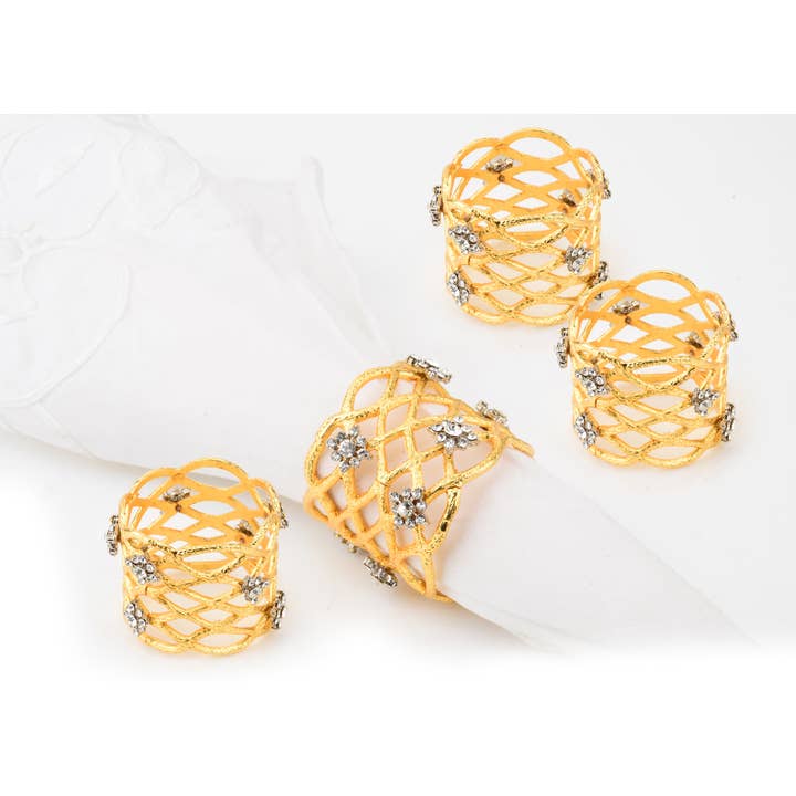 Set Of 4 Napkin Rings Jeweled - Gold for wholesale by CLASSIC TOUCH DECOR INC.