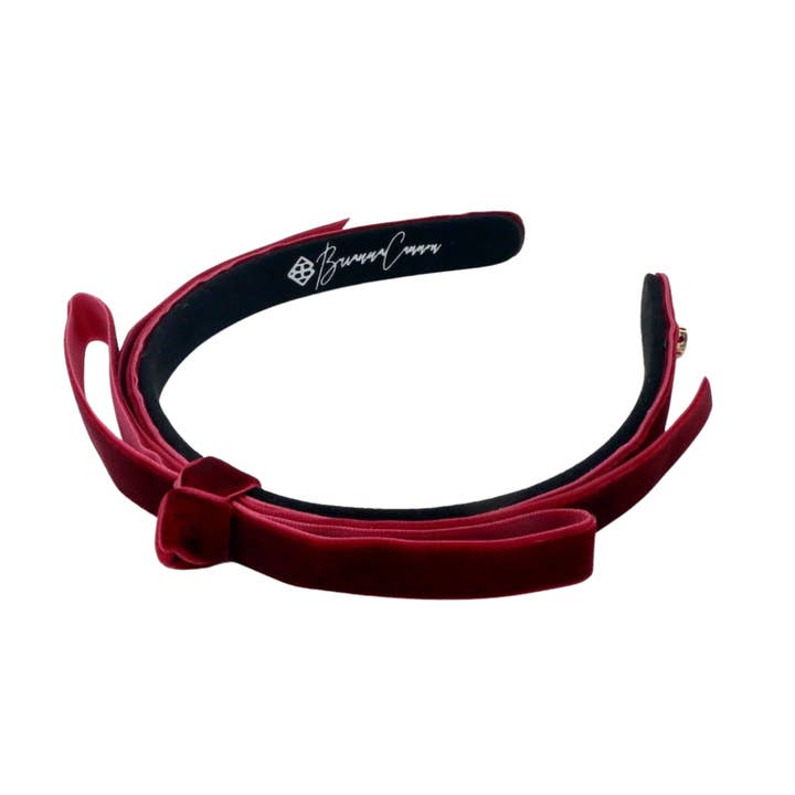 Brianna Cannon - Wholesale Fashion Headband - Women's - Thin Maroon Velvet Ribbon Bow Headband