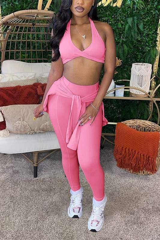 Queen Fashion - Wholesale Top & Pant Set (NOT Loungewear) - Women's - 3 Piece Women'S Outfit Set Halter Crop Top Pants Set3