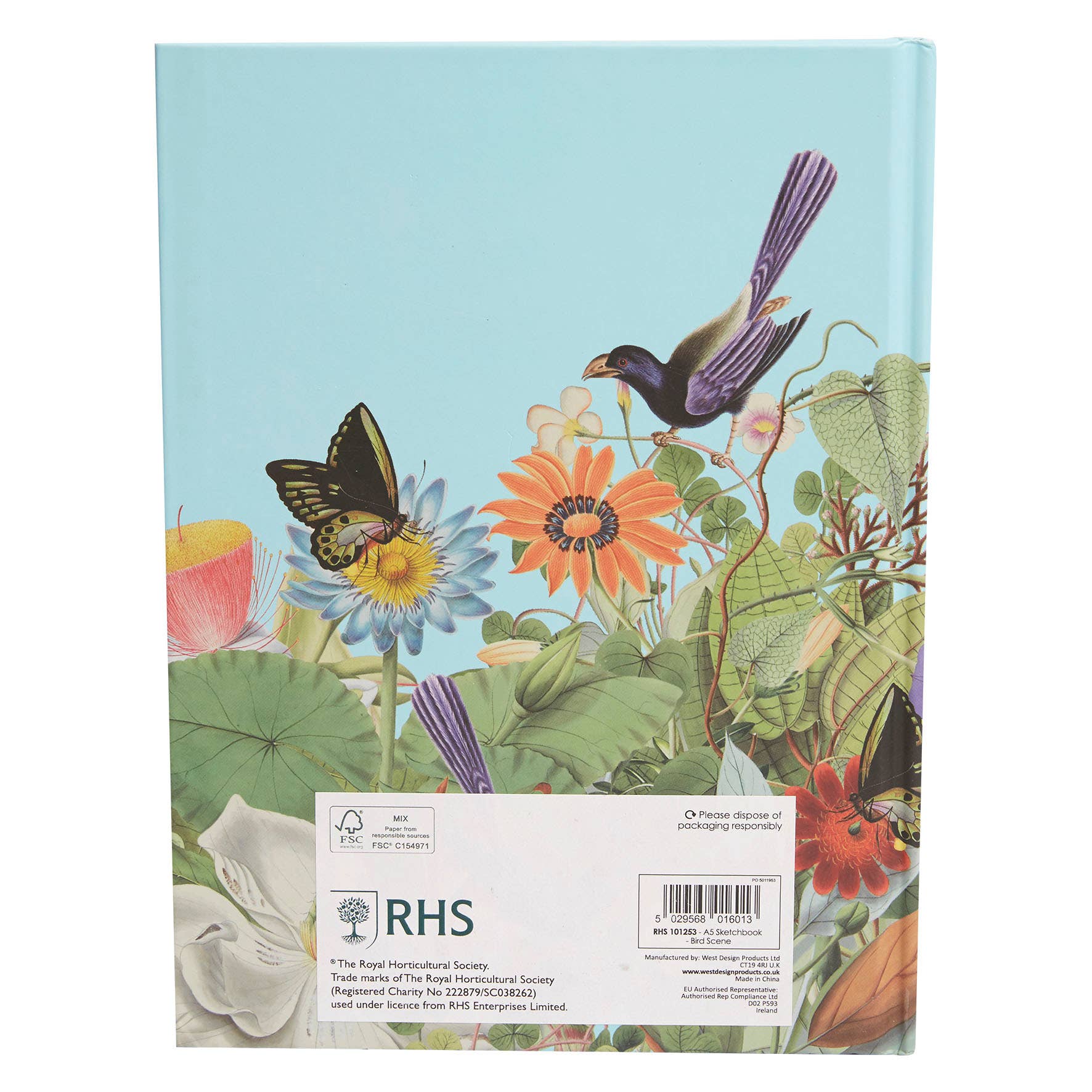 West Design Products UK – wholesale Sketchbook/sketchpad – RHS 160 Page Hardbound Sketchbook (110gsm), A5, Bird Scene1