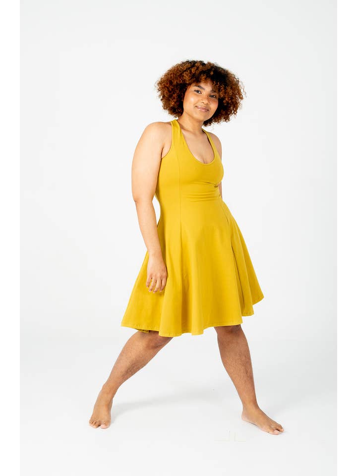 Asri Cross Back Mini Dress In Mustard Seed for wholesale on Faire