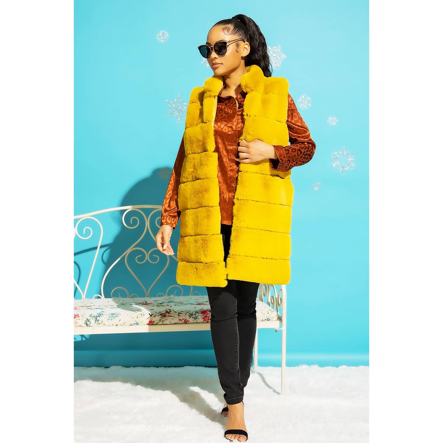 Sweet Generis - Vente Veste sans manches – femme - GILET BOUFFANT LONG EN FOURRURE À COL MONTANT34