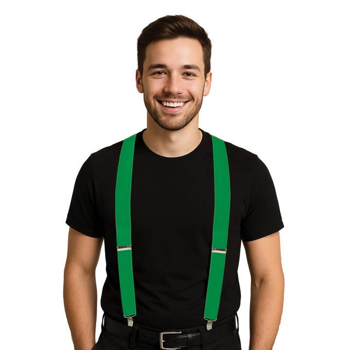 Adjustable Green Suspenders, One Size Fits Most for wholesale by Beistle