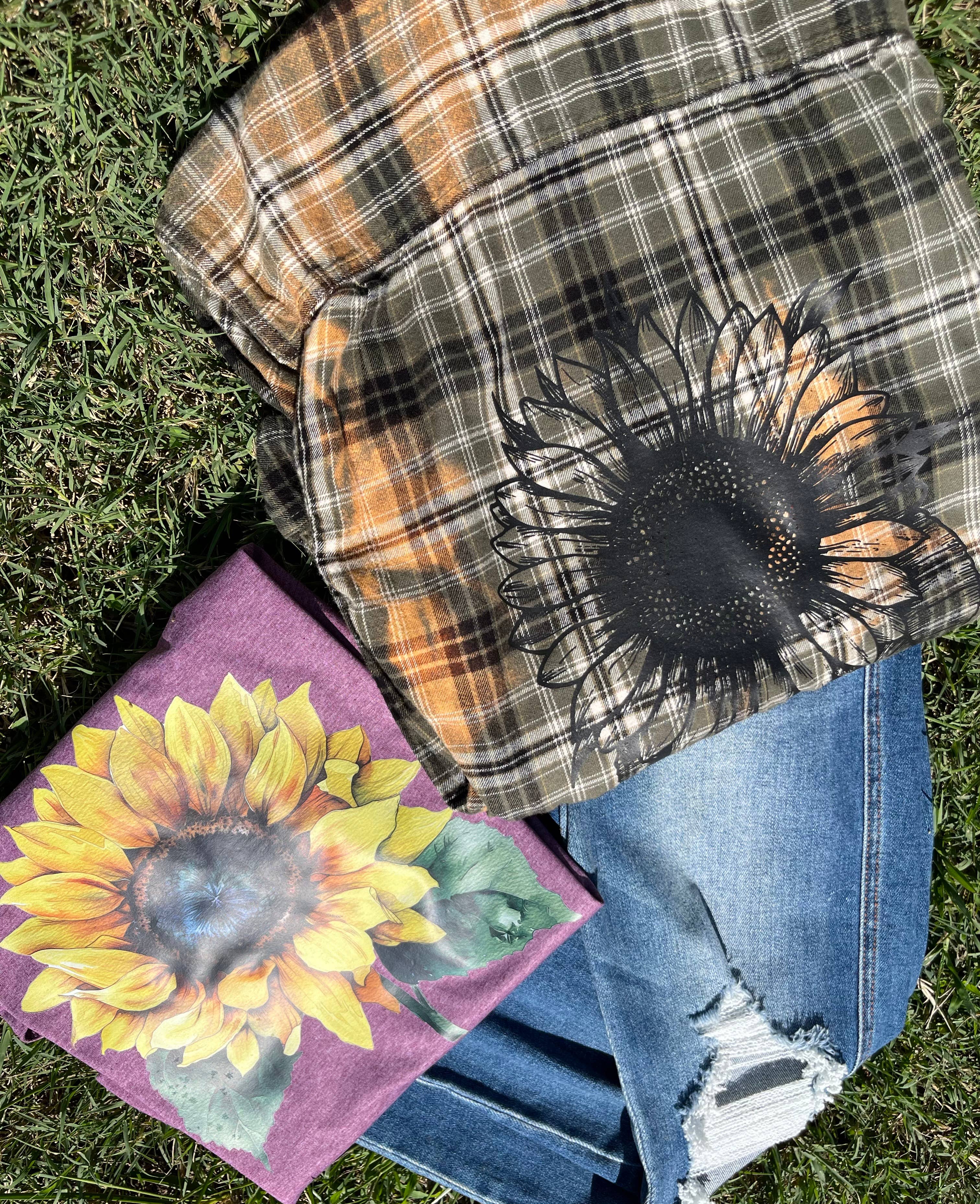 Diva Bling By Jenn - Wholesale Button Down Shirt - Women's - Sunflower Bleached Flannel  1