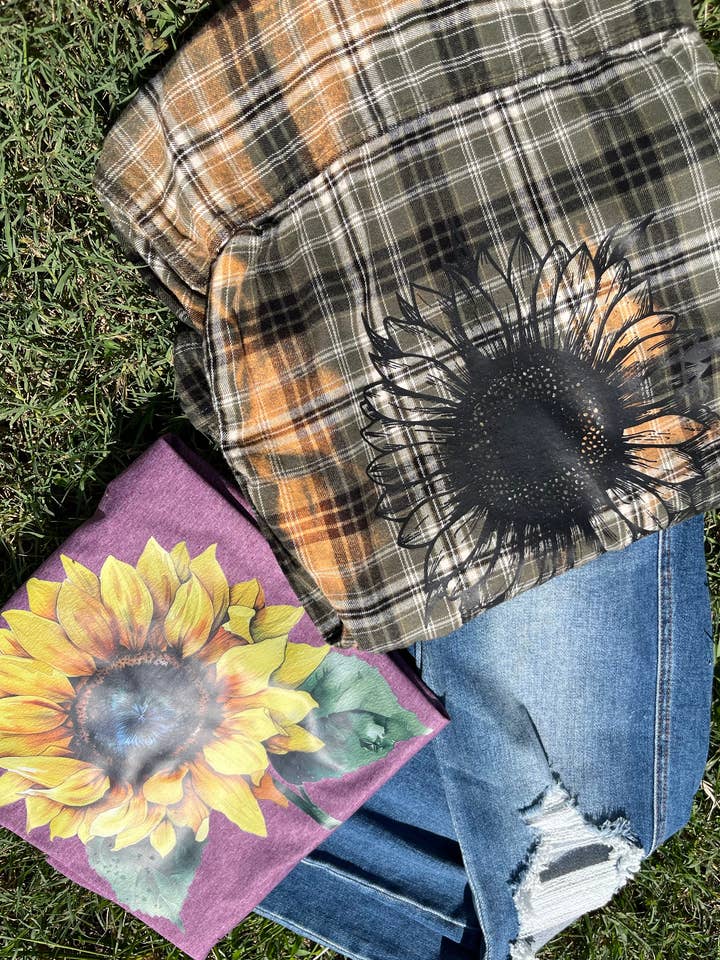 Diva Bling By Jenn - Wholesale Button Down Shirt - Women's - Sunflower Bleached Flannel 1