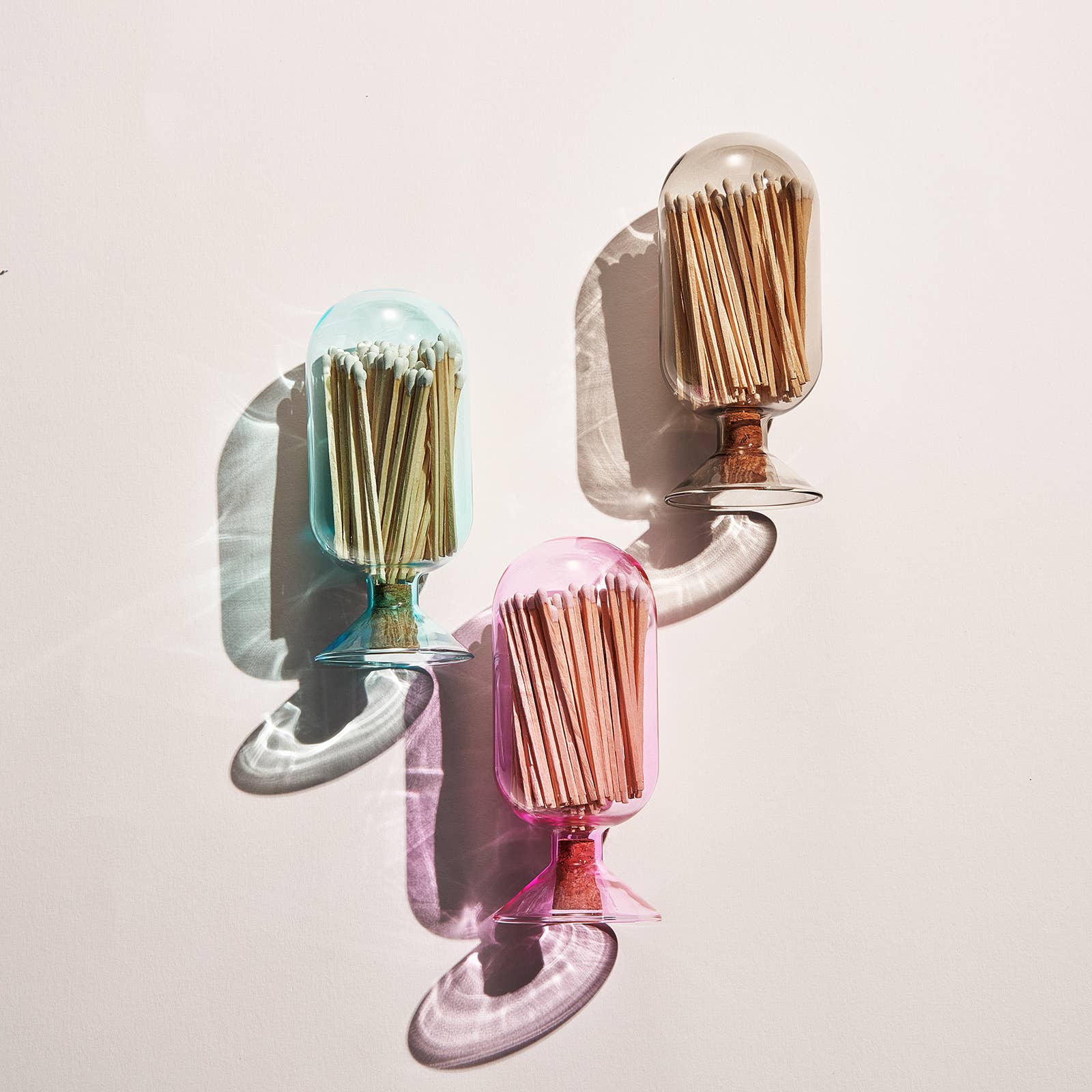 The Wine Savant /  Khen Glassware - Wholesale Match Holder - Grey Glass Match Cloche | 100 Match Sticks with Cork Stopper2