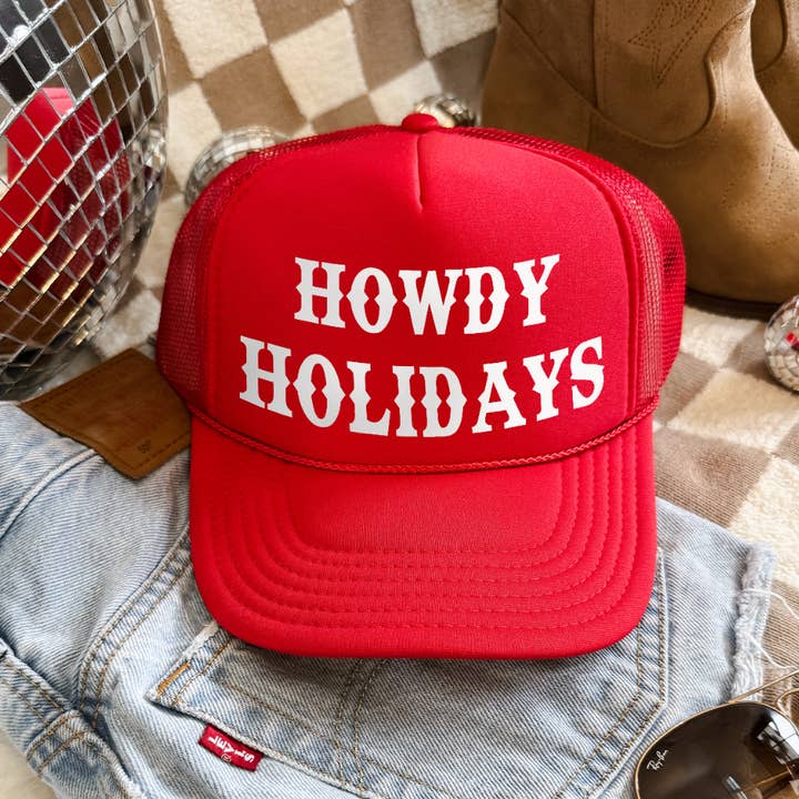 THE LATTIMORE CLAIM - Wholesale Trucker Hat - Women's - Howdy Holidays Christmas Red Otto Trucker Hat