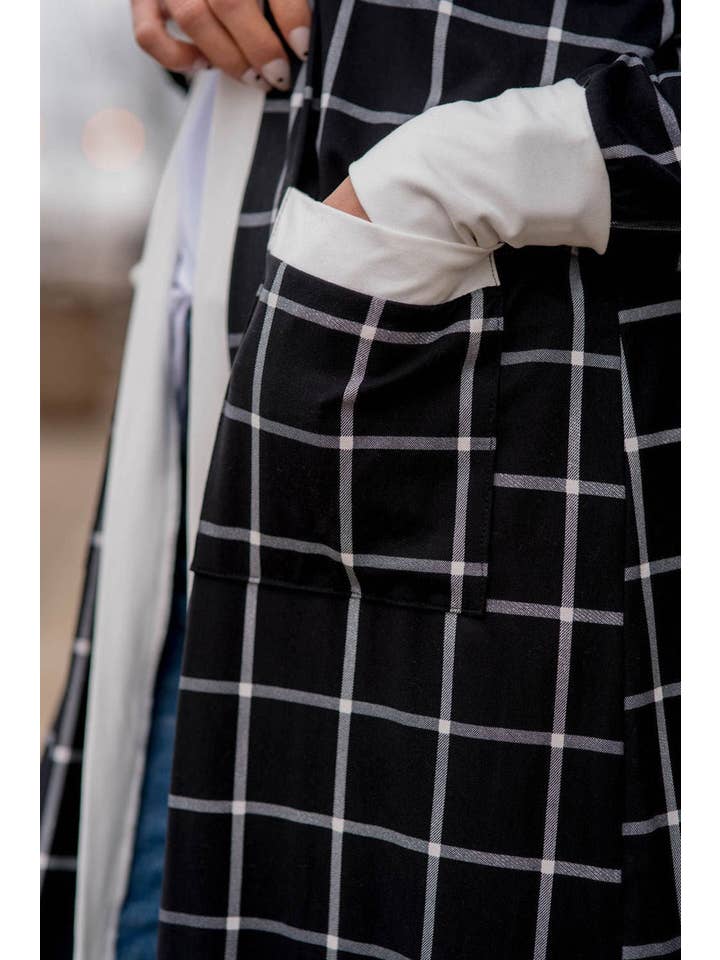 Black Plaid Colorblock Pocketed Cardigan for wholesale on Faire