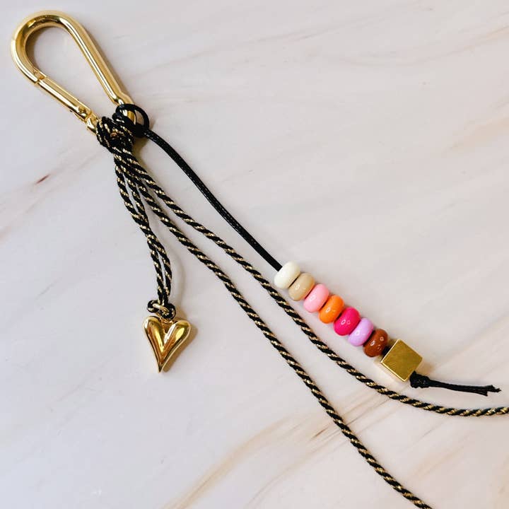 Ellison+Young - Wholesale Keychain - Unisex - Heart And Beads Bag Charm