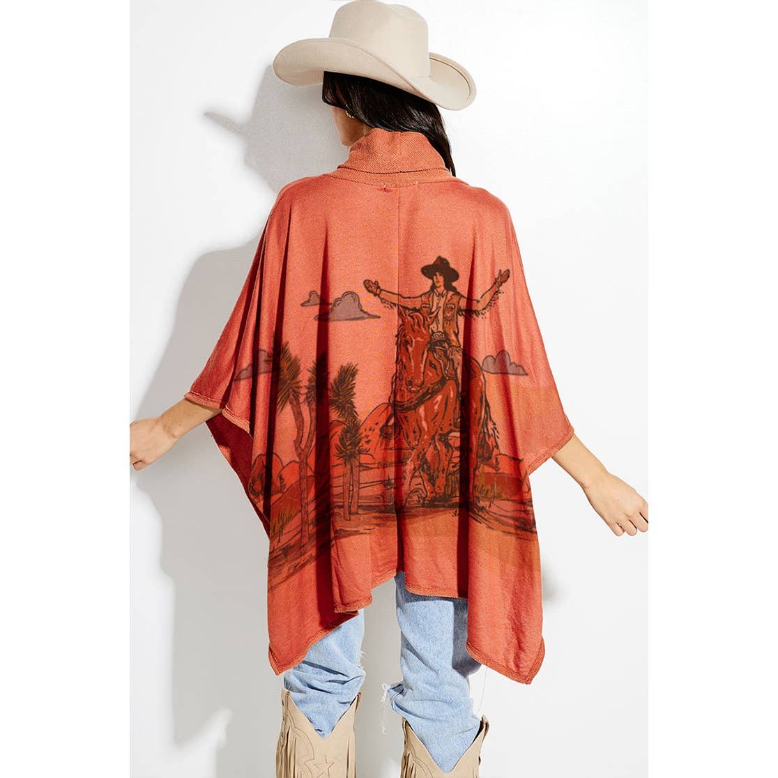 Phil Love – Großhandel Poncho – Damen – Poncho mit Rollkragen und Cowgirl-Print im Rodeo-Design4
