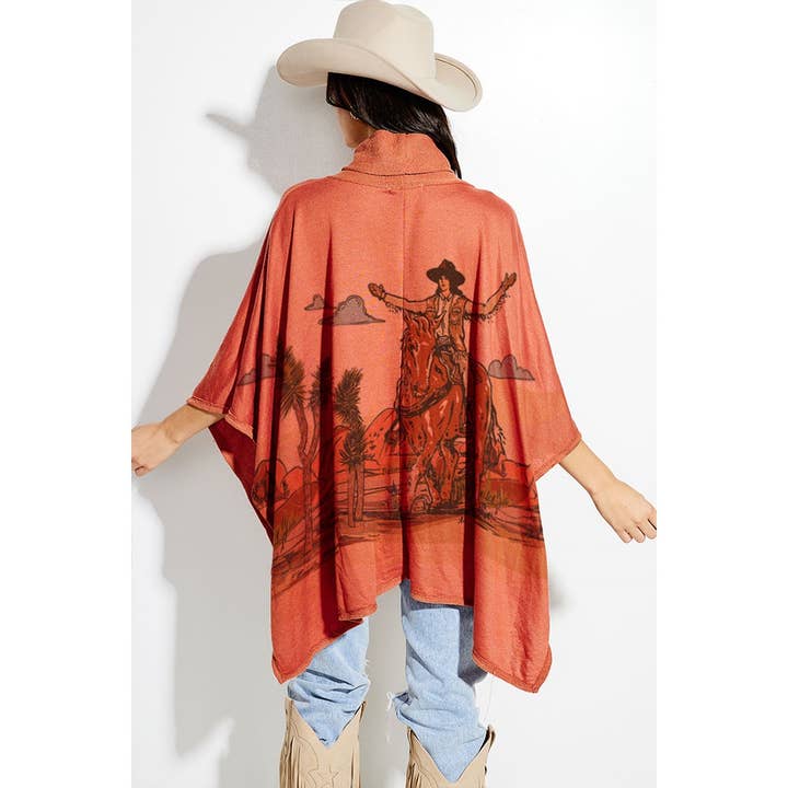 Phil Love – Großhandel Poncho – Damen – Poncho mit Rollkragen und Cowgirl-Print im Rodeo-Design4