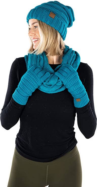 Funky Junque - Wholesale Winter Accessory Set - Women's - C.C Oversized Beanie, Glove & Scarf set - Teal3