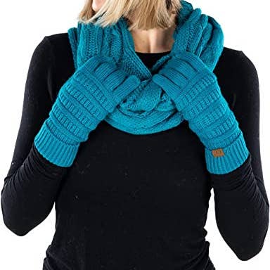 Funky Junque - Wholesale Winter Accessory Set - Women's - C.C Oversized Beanie, Glove & Scarf set - Teal3
