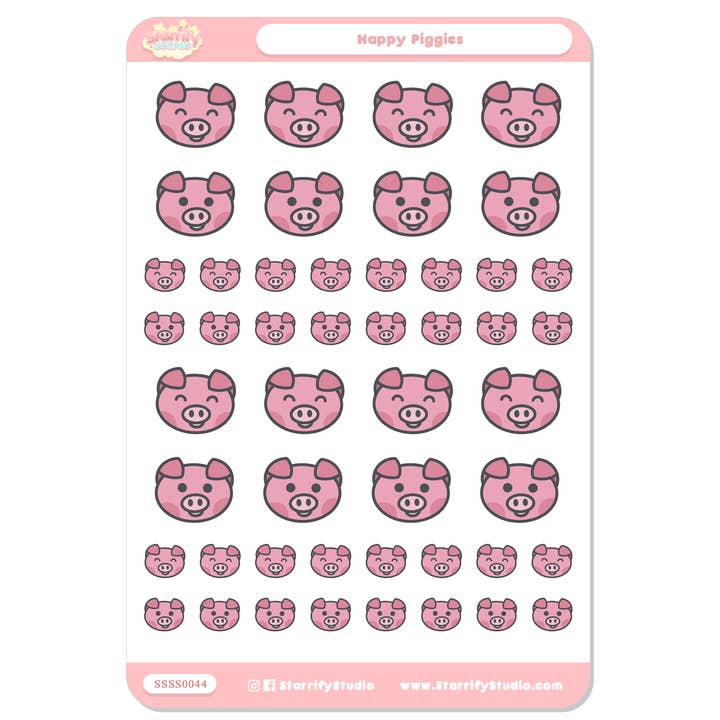 Feuille d'autocollants Happy Piggies pour la vente par Pastel Dreamer, LLC.
