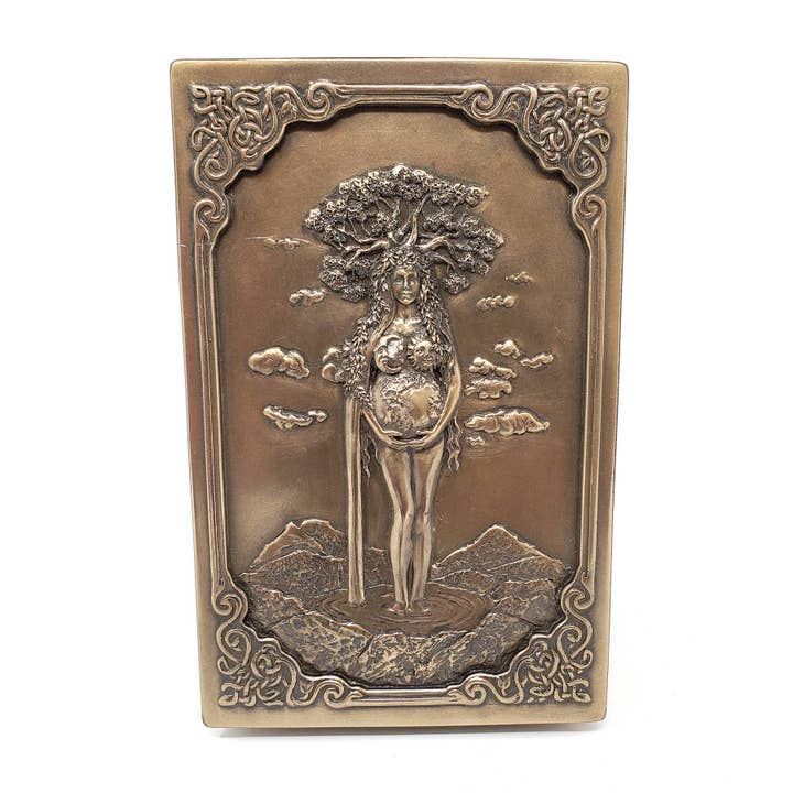 GREENROOTS USA LLC - Wholesale Decorative Box - Bronze Mother Earth Gaia Box 6 1/8" X 3 7/8" X 3 3/8"