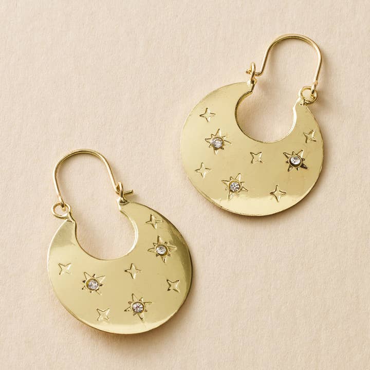 Matr Boomie Fair Trade - Vendita all'ingrosso Orecchini a cerchio - Orecchini a Cerchio Piatto Sitara Starry - Oro0
