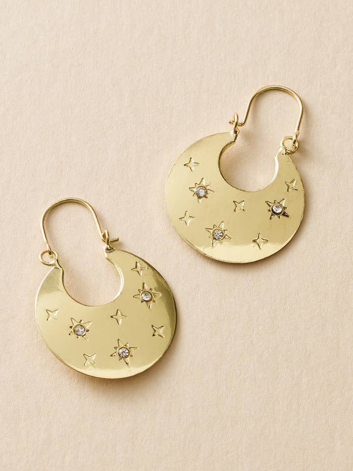 Sitara Starry Flat Hoop Earrings - Gold for wholesale by Matr Boomie Fair Trade