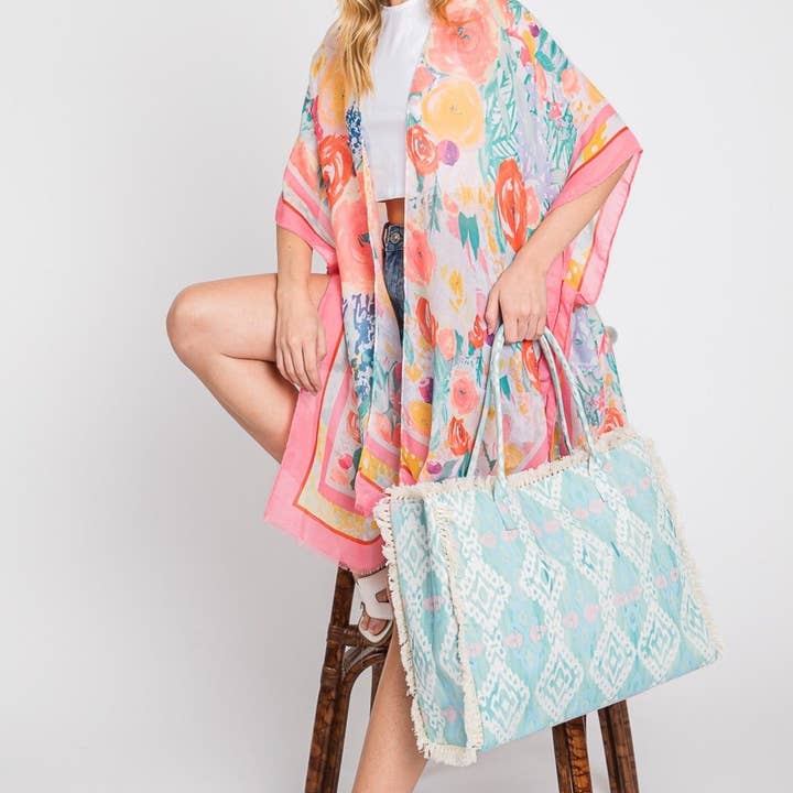 MiMi Wholesale - Wholesale Tote Bag - Women's - MB0203 Stella Boho Pattern Fringe Tote Bag