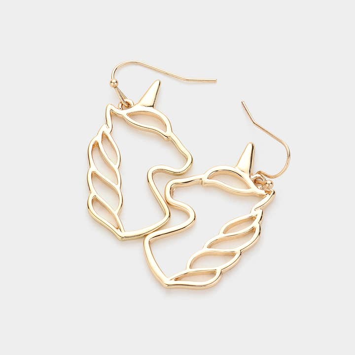 Metal Unicorn Dangle Earrings for wholesale by Sensibling Corp.