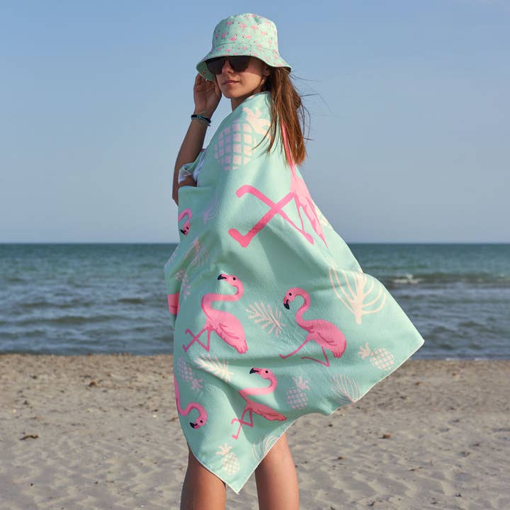 KYLIE CRAZY – wholesale Strandhandduk – Strandhandduk, rolig badhandduk FLAMINGOS 100x160