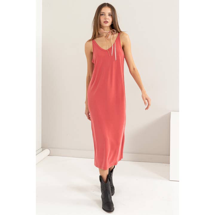 HYFVE - Wholesale Dress - Women's - DZ24C269-Soft V-Neck Midi Dress