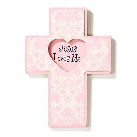 Cross Wall Wood Girl Pink Jesus Loves Me for wholesale by Magnolia