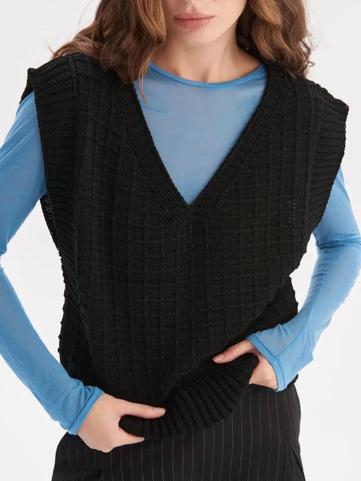 Handmade Originals Ukraine – wholesale Tröjväst – Dam – Ull Damstickad Tröja Väst Oversized Svart