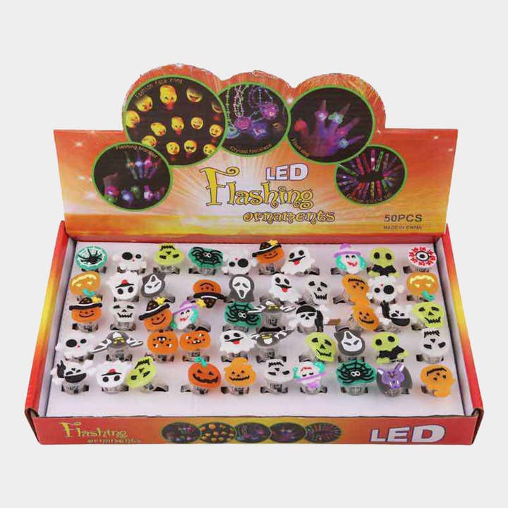 Flashing Light Up Halloween Rings - Assorted for wholesale by Loogai