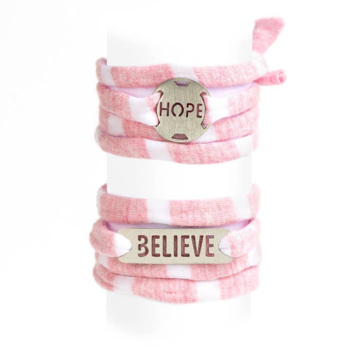 Bracciale avvolgente in jersey - a righe rosa/bianche per la vendita all'ingrosso da parte di ATHLETE INSPIRED, Inc.