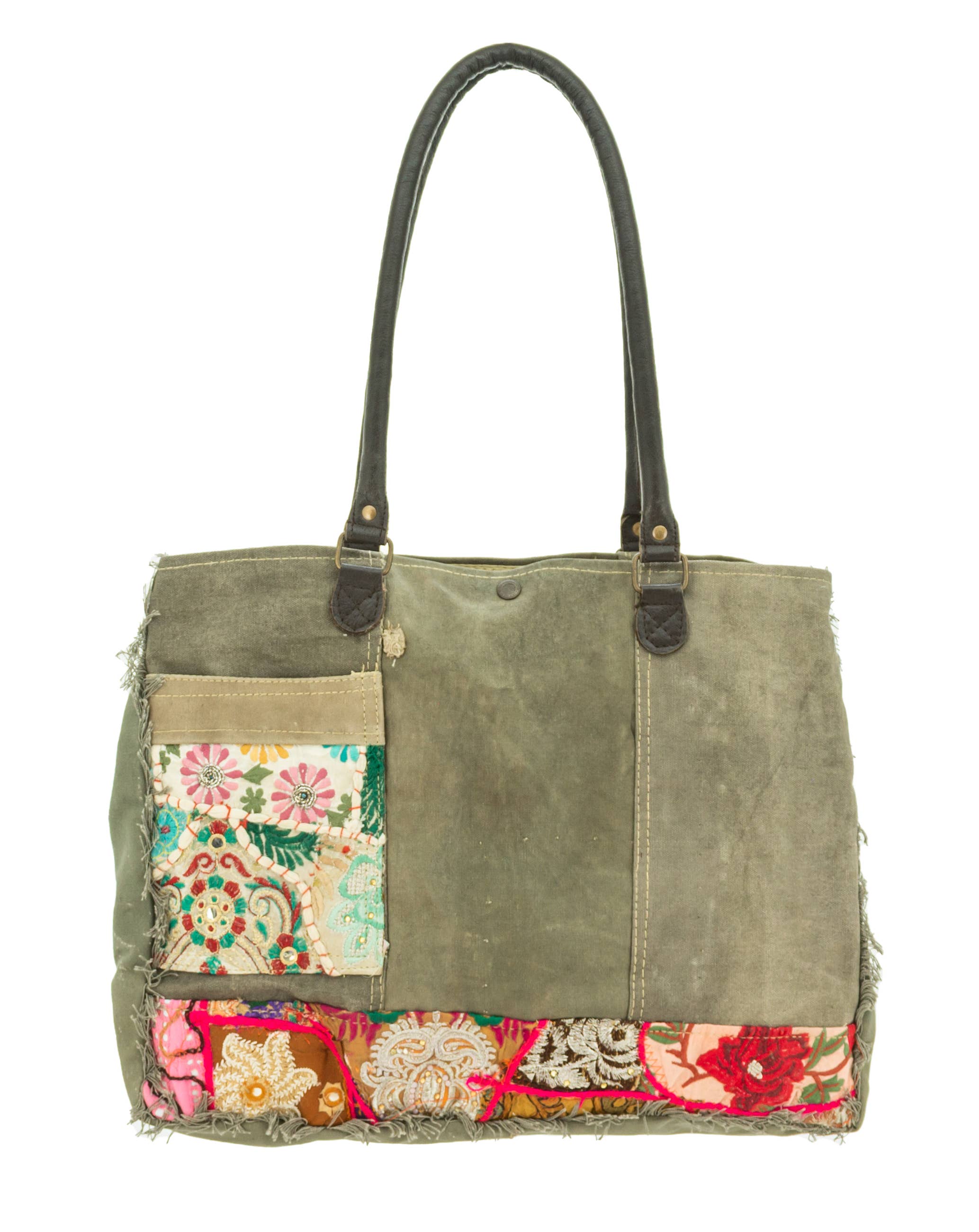 Vintage Addiction - Wholesale Tote Bag - Women's - Recycled Tent Tote with Vintage Textiles (Snap Top)4
