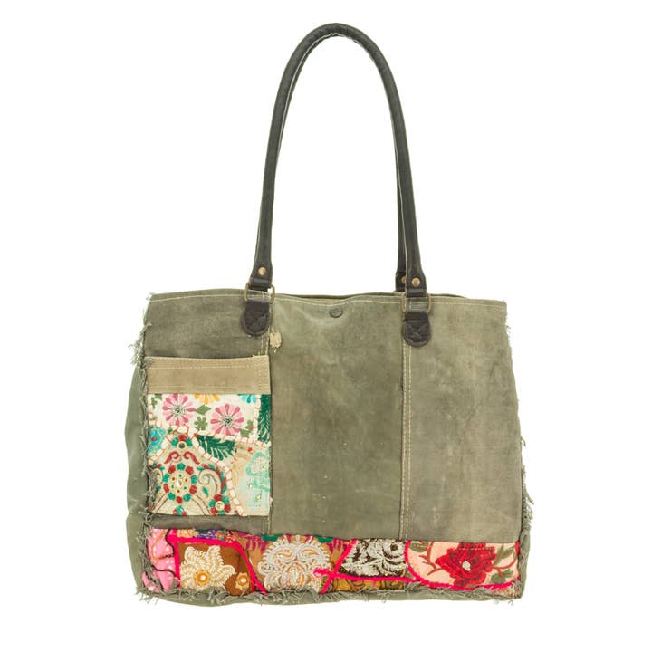 Vintage Addiction - Wholesale Tote Bag - Women's - Recycled Tent Tote with Vintage Textiles (Snap Top)4