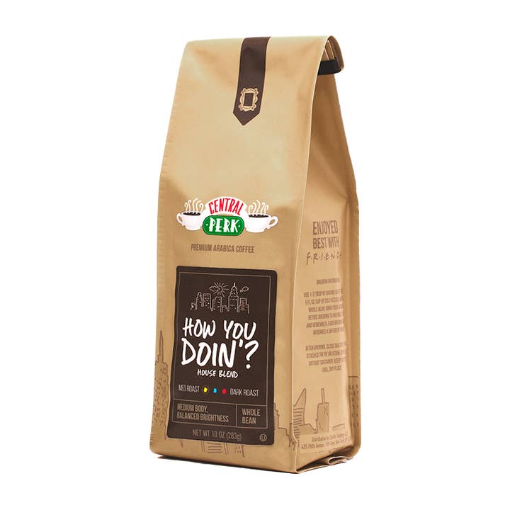 Central Perk Coffee Co - Wholesale Coffee Beans - How You Doin'? - House Blend Whole Bean Medium Roast Coffee, 10 oz (FAIRE) Full Case of 6