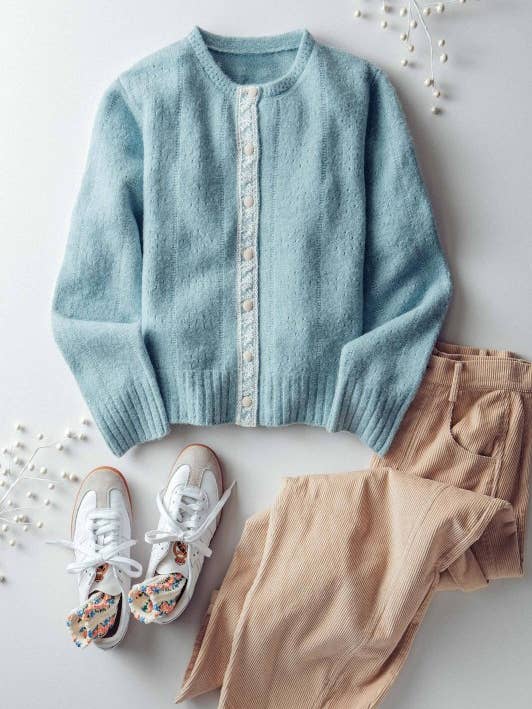 Urban Daizy - Wholesale Cardigan - Women's - Lace Trim Wool Blend Cardigan1