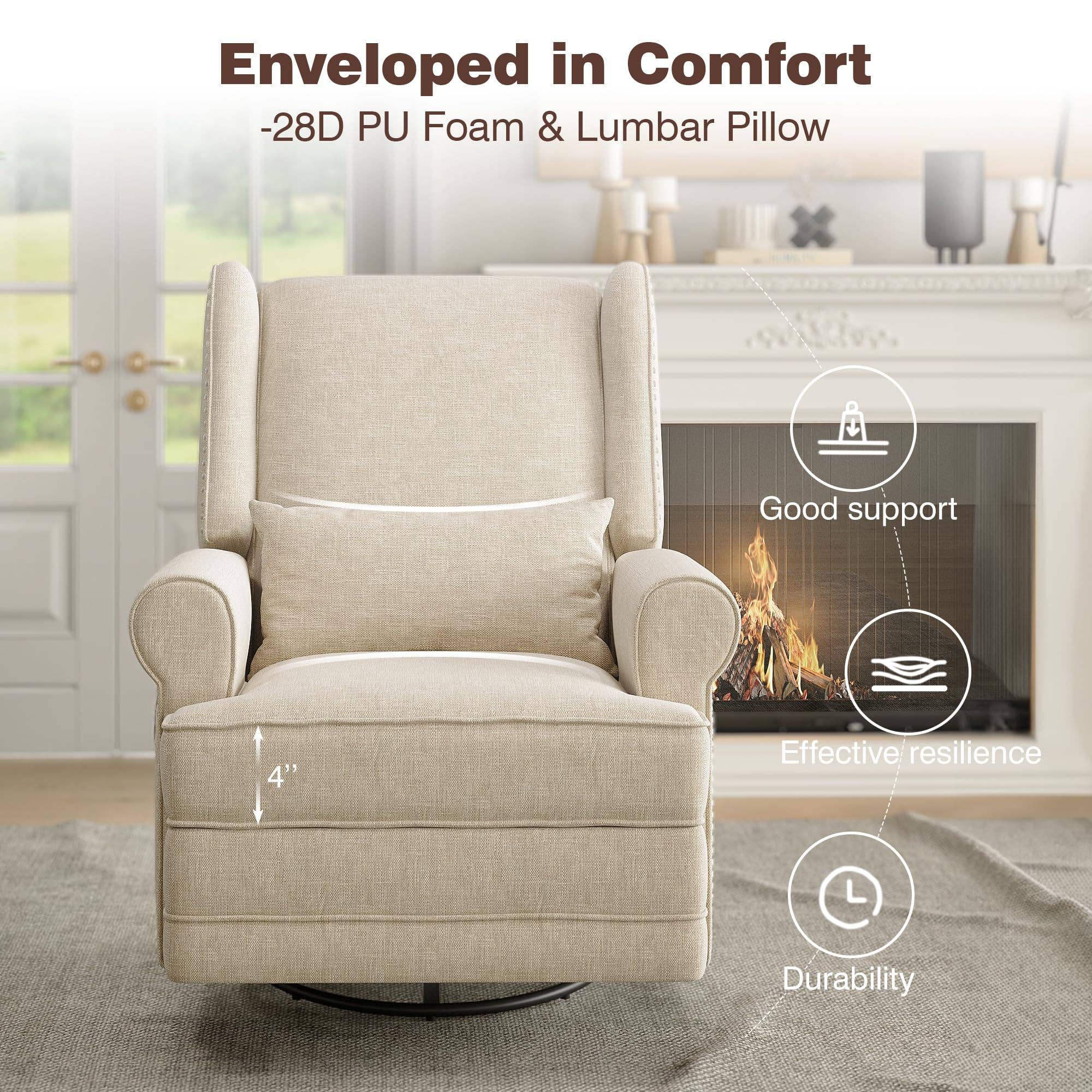 Heynemo - Wholesale Chair - Swivel Upholstered  Recliner Chair with Extra Large Footrest2