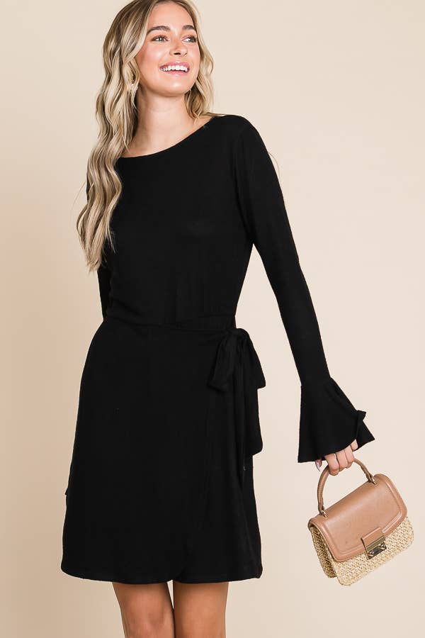 Culture Code – Engroshandel Kjole - Dame – CHD1390L - KJOLE MED FLÆSEDE LANGE ÆRMER OG SLÅ-OM BÆLTE1