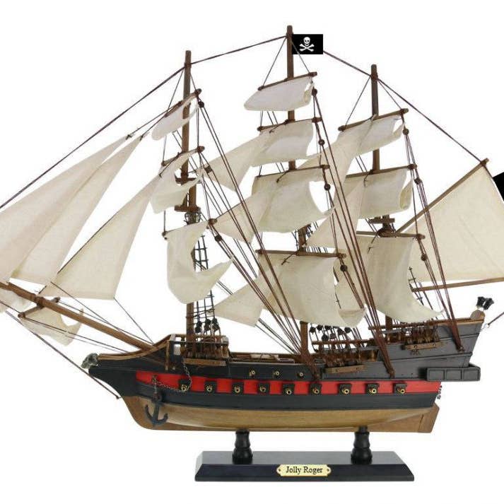 Hampton Nautical - Vente Décorations de table - Jolly Roger du capitaine Hook en bois de Peter Pan White Sails Limited Modèle Pirate Ship 26"