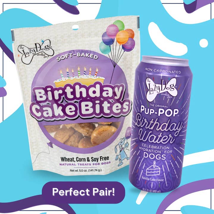 Pet Palette Distribution - Wholesale Pet Treats - Dog - Lazy Dog Pup-POP Birthday Water Vanilla Cake Flavor 4pk