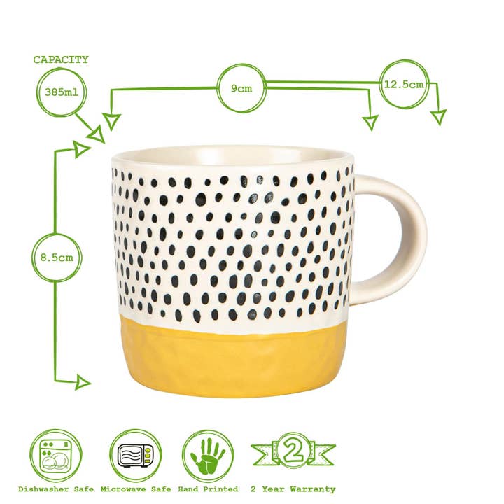 Rinkit Ltd - Wholesale Coffee Mug - Nicola Spring Ceramic Dipped Dots Coffee Mug 385ml Mustard4