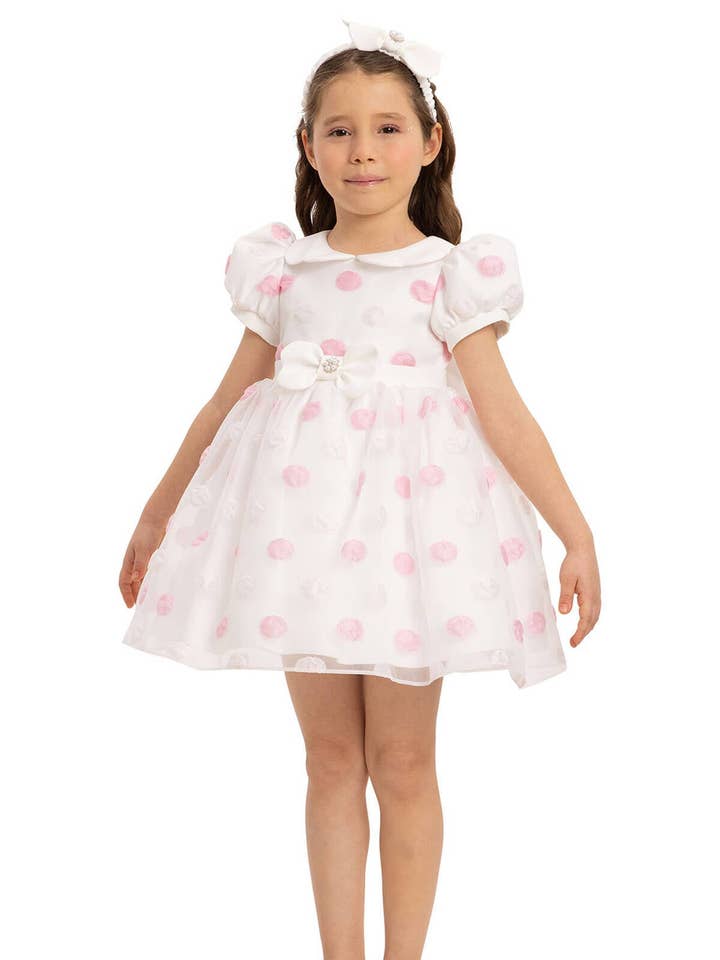 Vestido de bebé con lunares en polvo y accesorio para el cabello 6-24 meses 35420pr para venta al por mayor de Pamina Kids