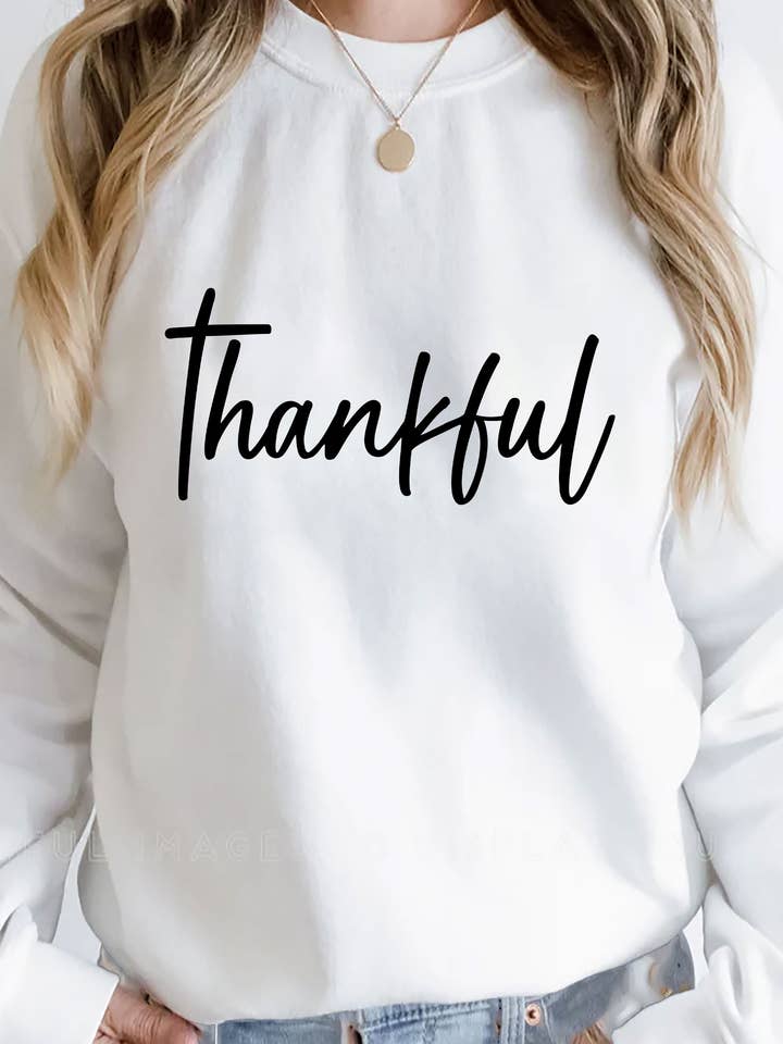 Thankful, Thanksgiving, PLUS Unisex Crew-Neck Sweatshirt for wholesale by Top Avenue