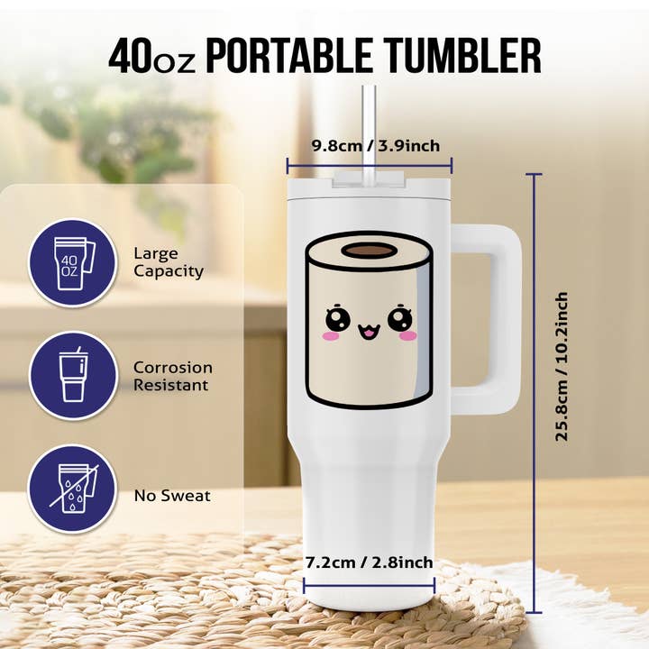 3dRose - Wholesale Insulated Mug/Tumbler - 3dRose, Cute Kawaii Illustration Of A Roll Of Toilet Paper, Tumbler6