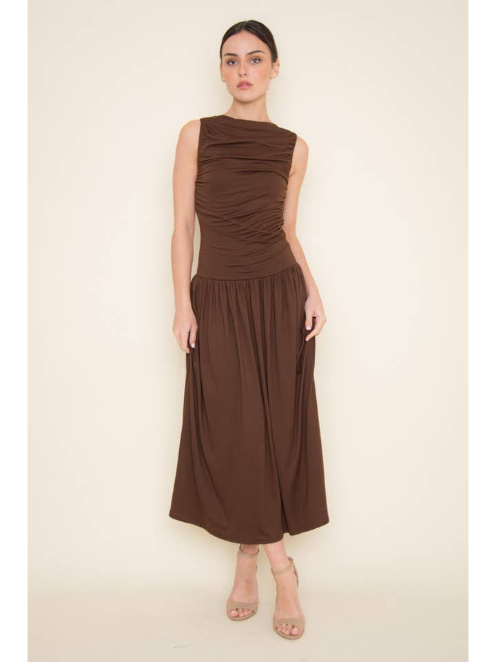 Brown ÄRMELLOSES MAXIKLEID AUS JERSEY-MODAL MIT RAFFUNGEN - DD10171FO für den Großhandel auf Faire3