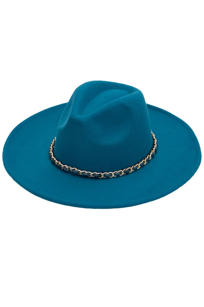 Cap Zone – Fedora - Mulher por atacado – Chapéu Rancher de Feltro com Aba Larga e Corrente Cubana Dourada em Couro Vegano18