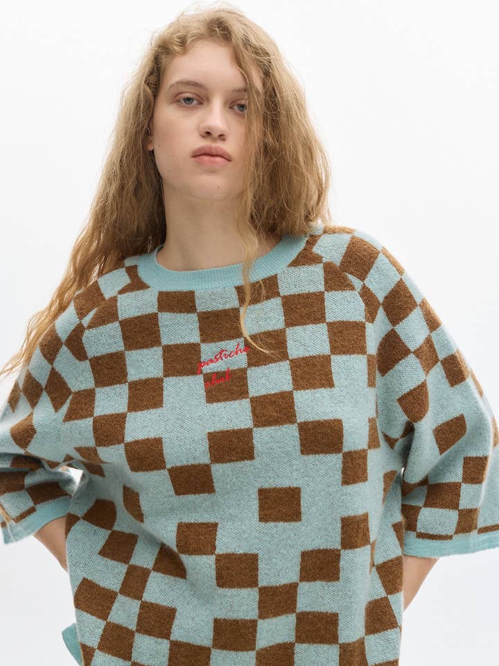 T-shirt en tricot Roca_ Marron pour la vente par Pastiche