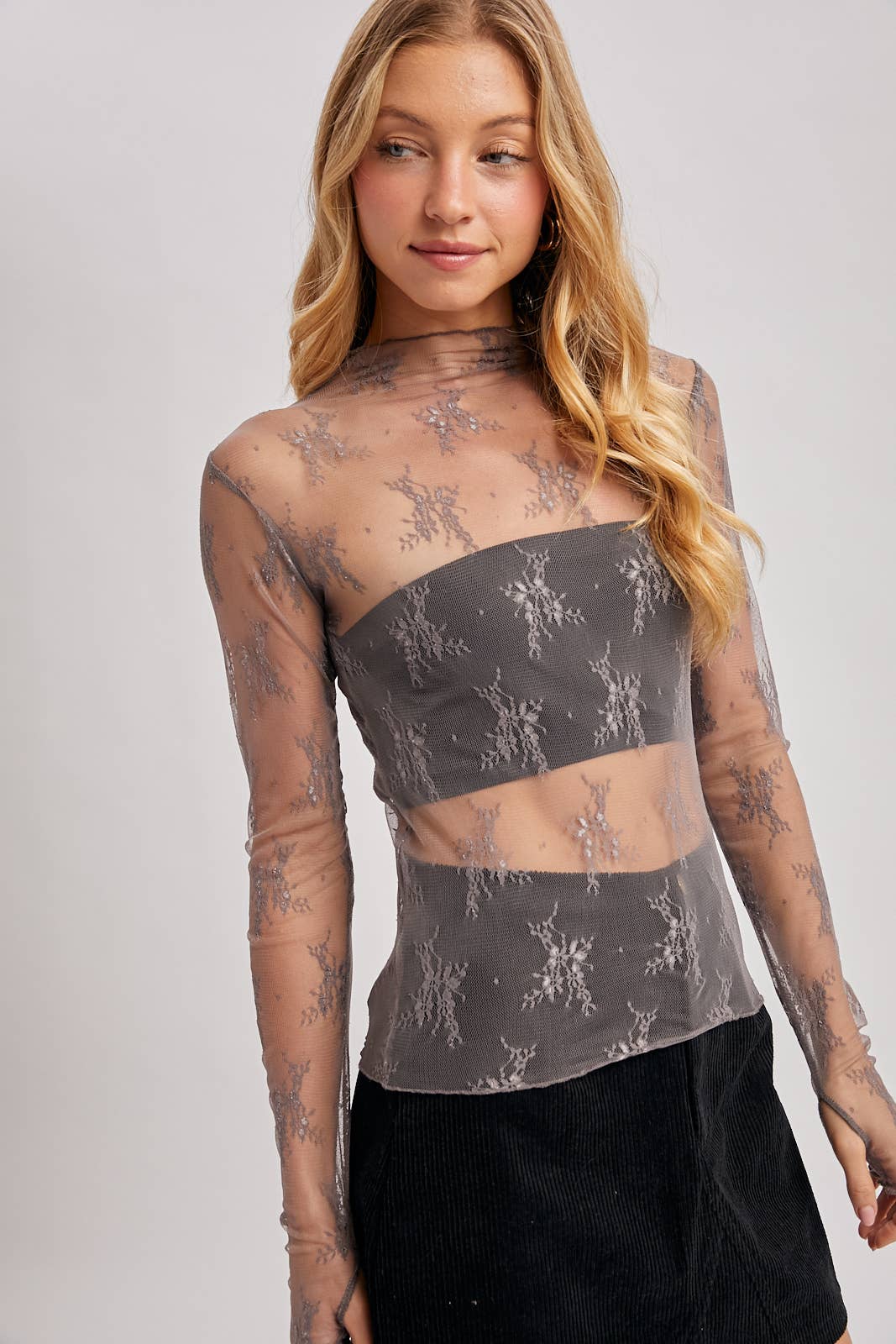 Bluivy - Vente Chemisier – femme - Top en maille avec superposition en tulle brodé floral4