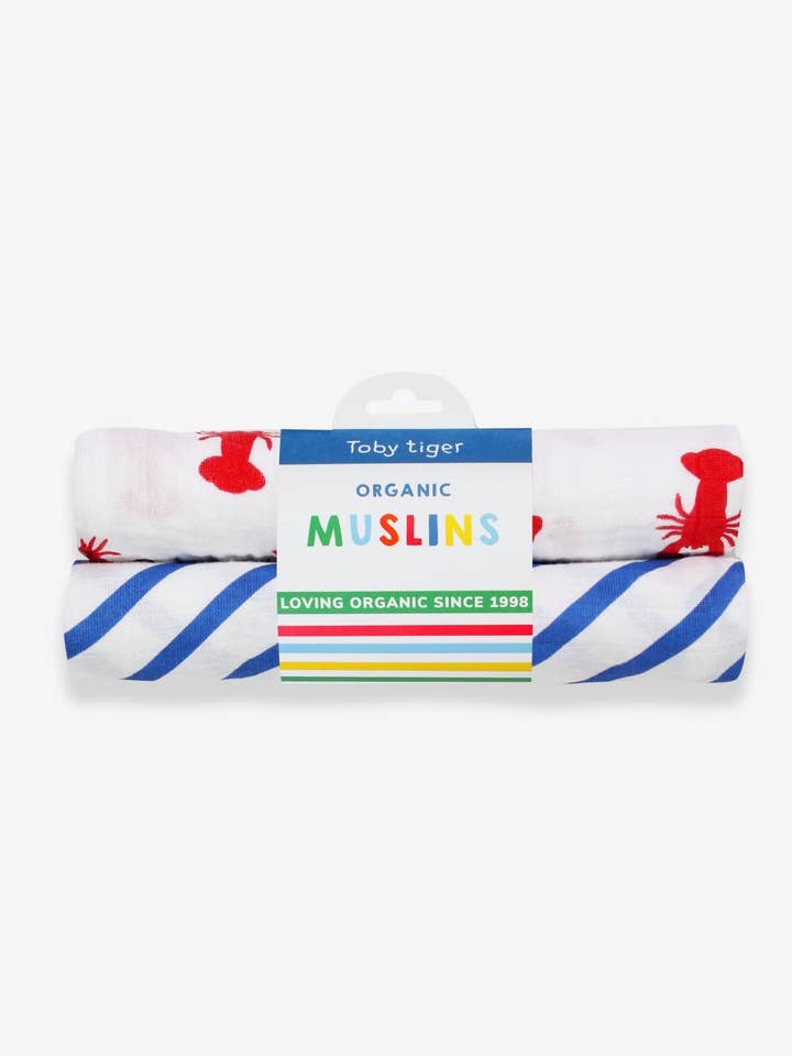 Lot de 2 langes en mousseline de coton bio avec motif homard pour la vente par Toby Tiger GmbH